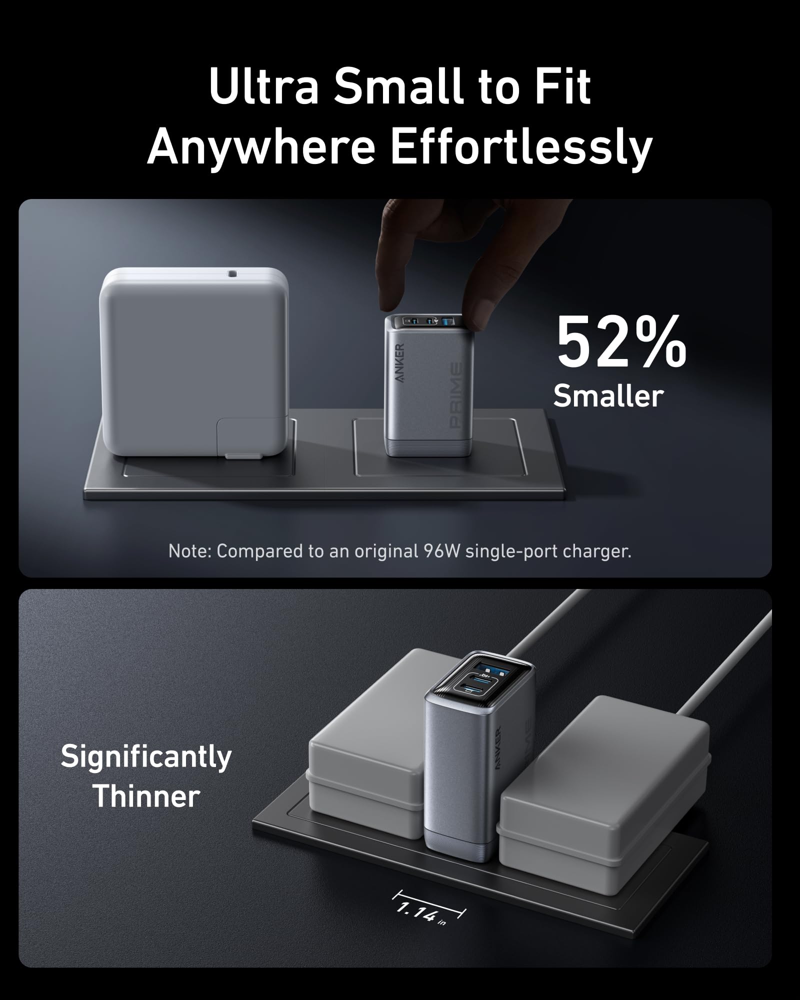 Prime Charger (100W, 3 Ports, GaN) and USB-C to USB-C Cable (3 ft / 6 ft, 240W, Upcycled-Braided) T7