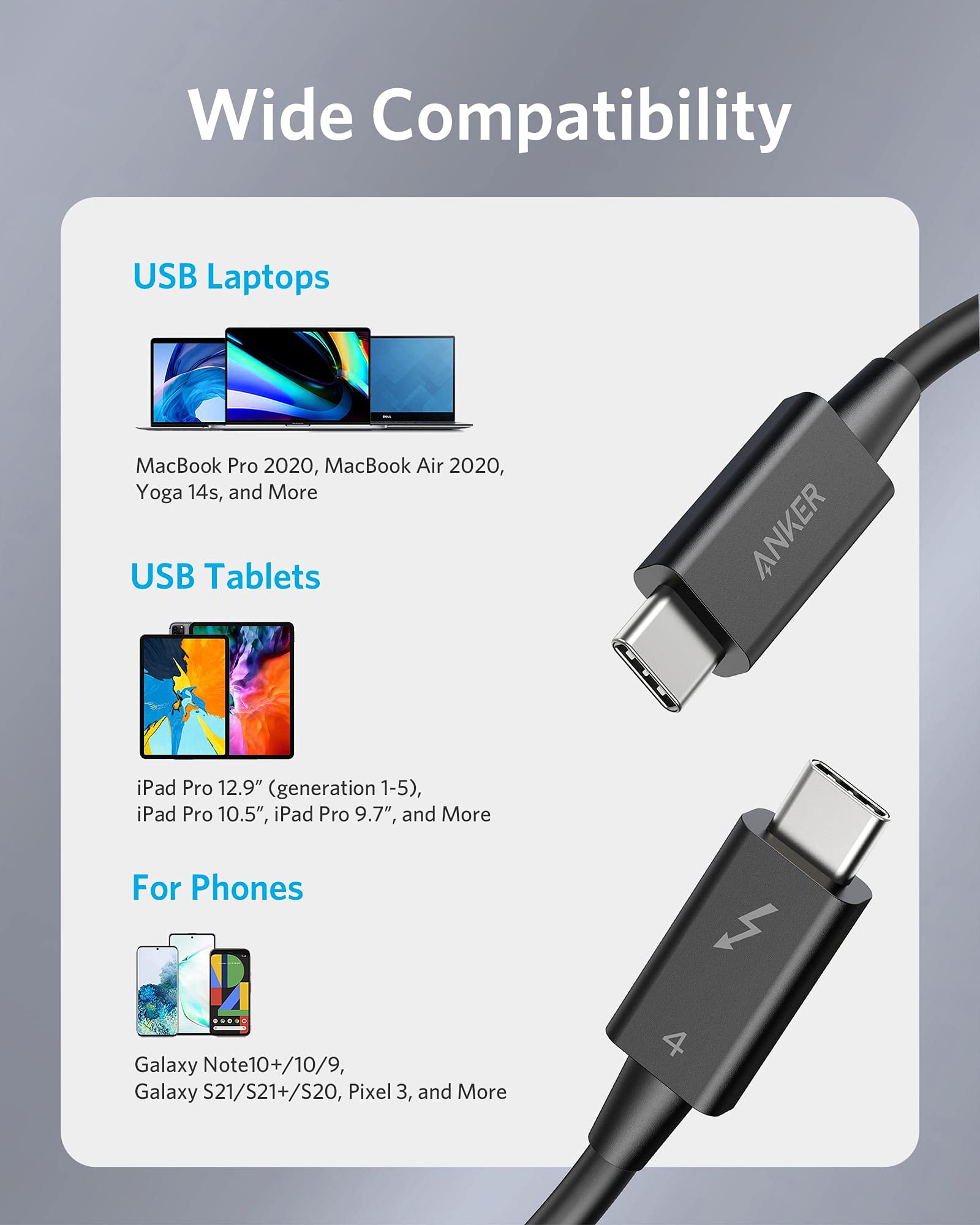 Refurbished USB-C to USB-C Thunderbolt 4 100W Cable (2.3 ft) C5