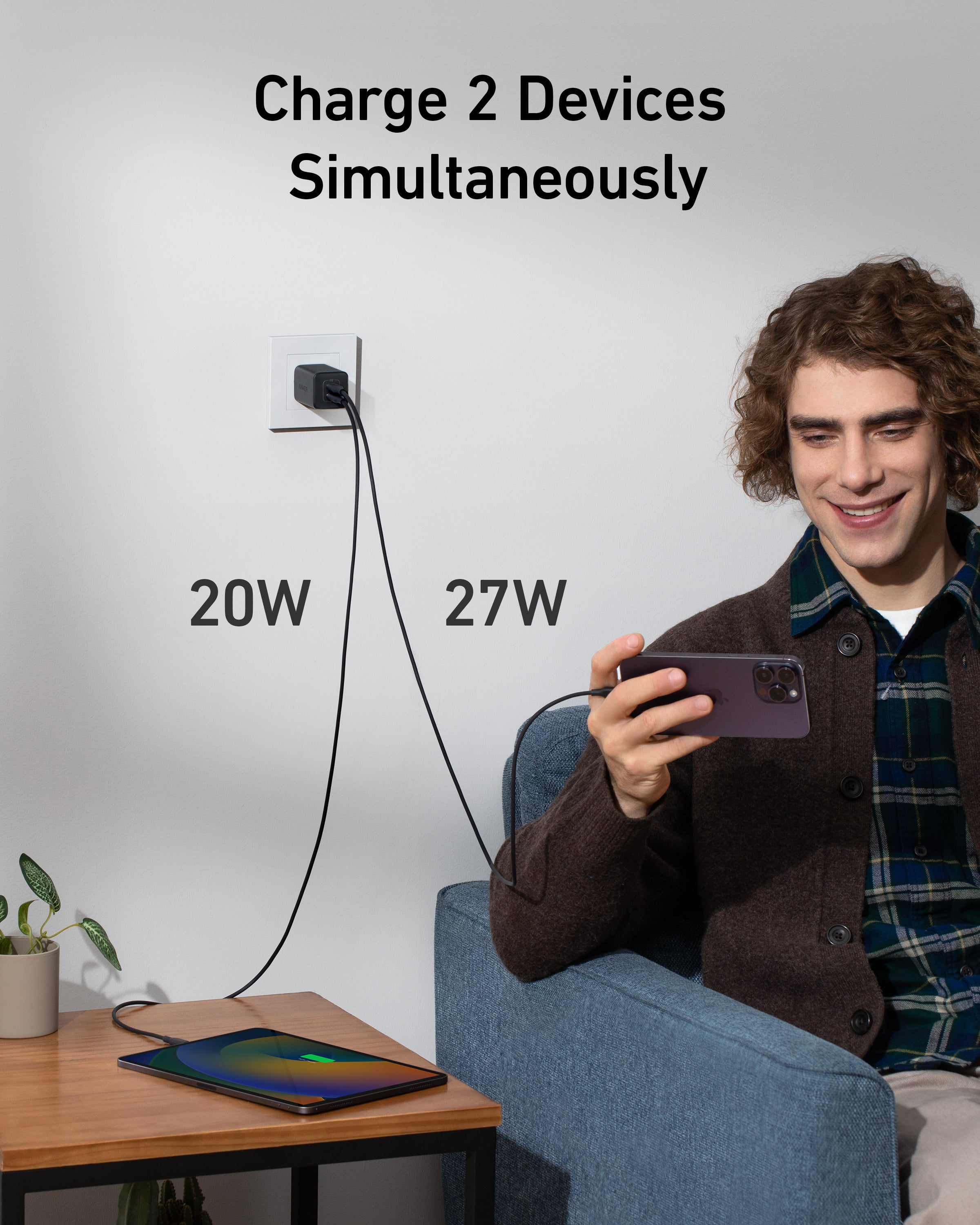 523 Charger (Nano 3, 47W) and New Nylon USB-C to USB-C 100W Cable (10 ft) X5