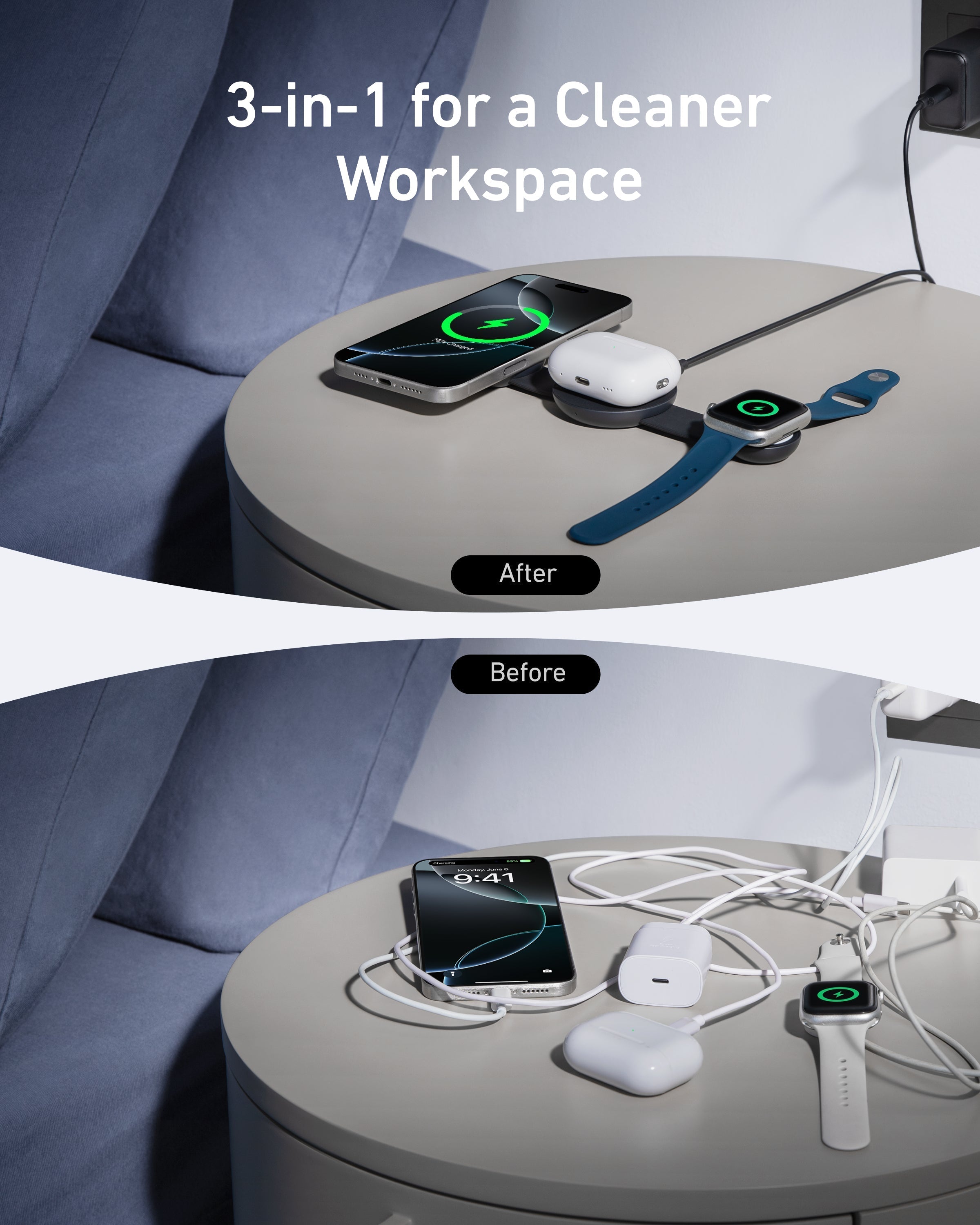 MagGo Wireless Charging Station (3-in-1, Foldable Pad) and Nano Charger (20W) Z3