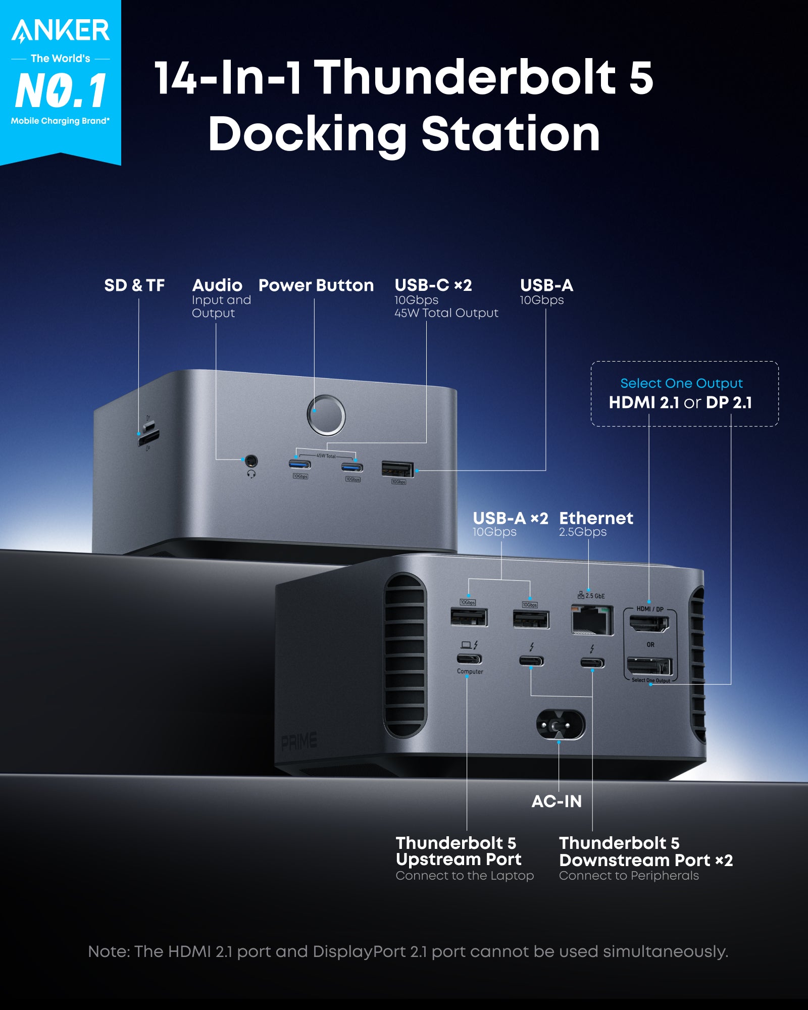 Prime TB5 Docking Station (14-in-1, 8K, Thunderbolt 5)-boa J1