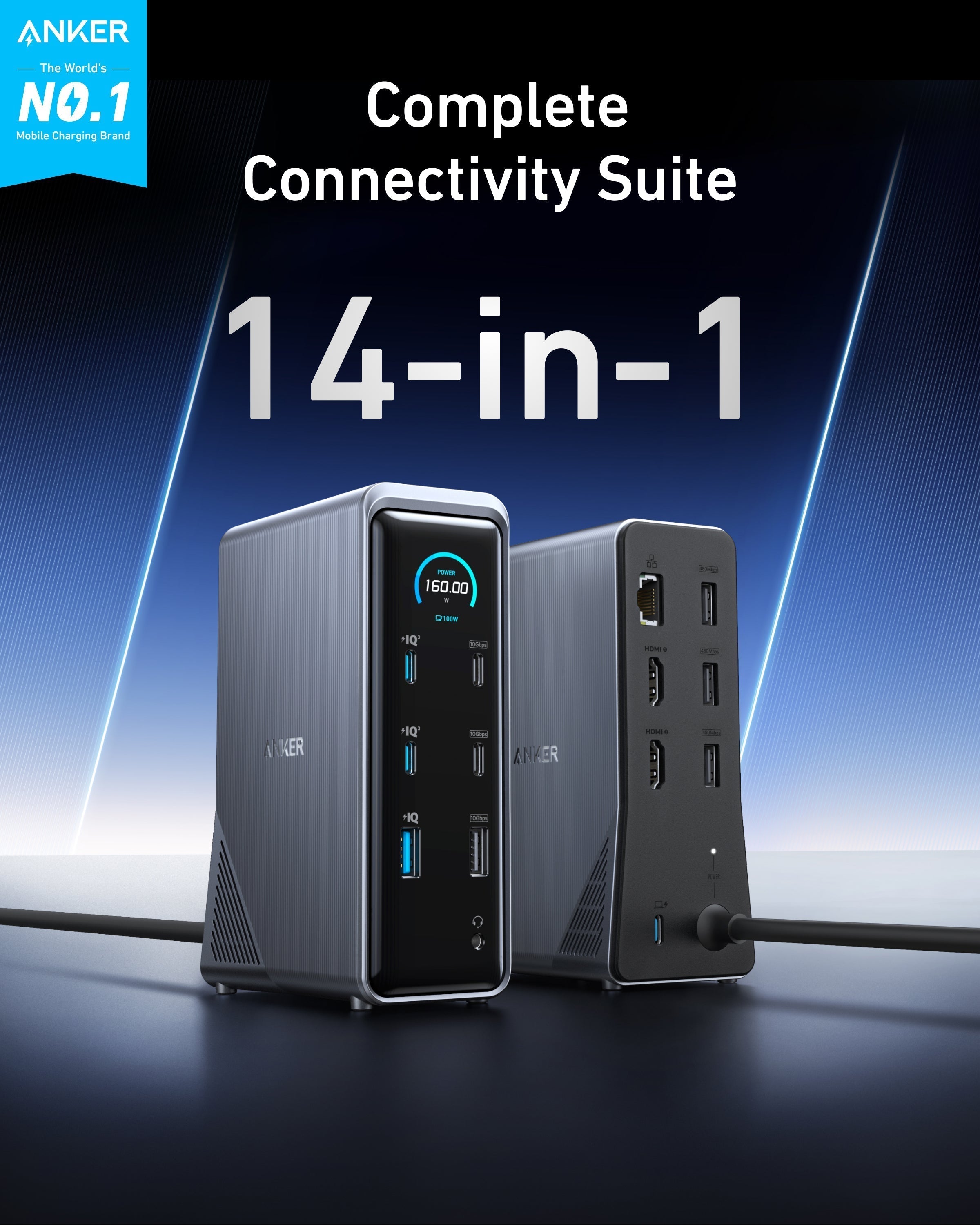 Prime Charging Docking Station (14-in-1, Dual Display, 160W) G2
