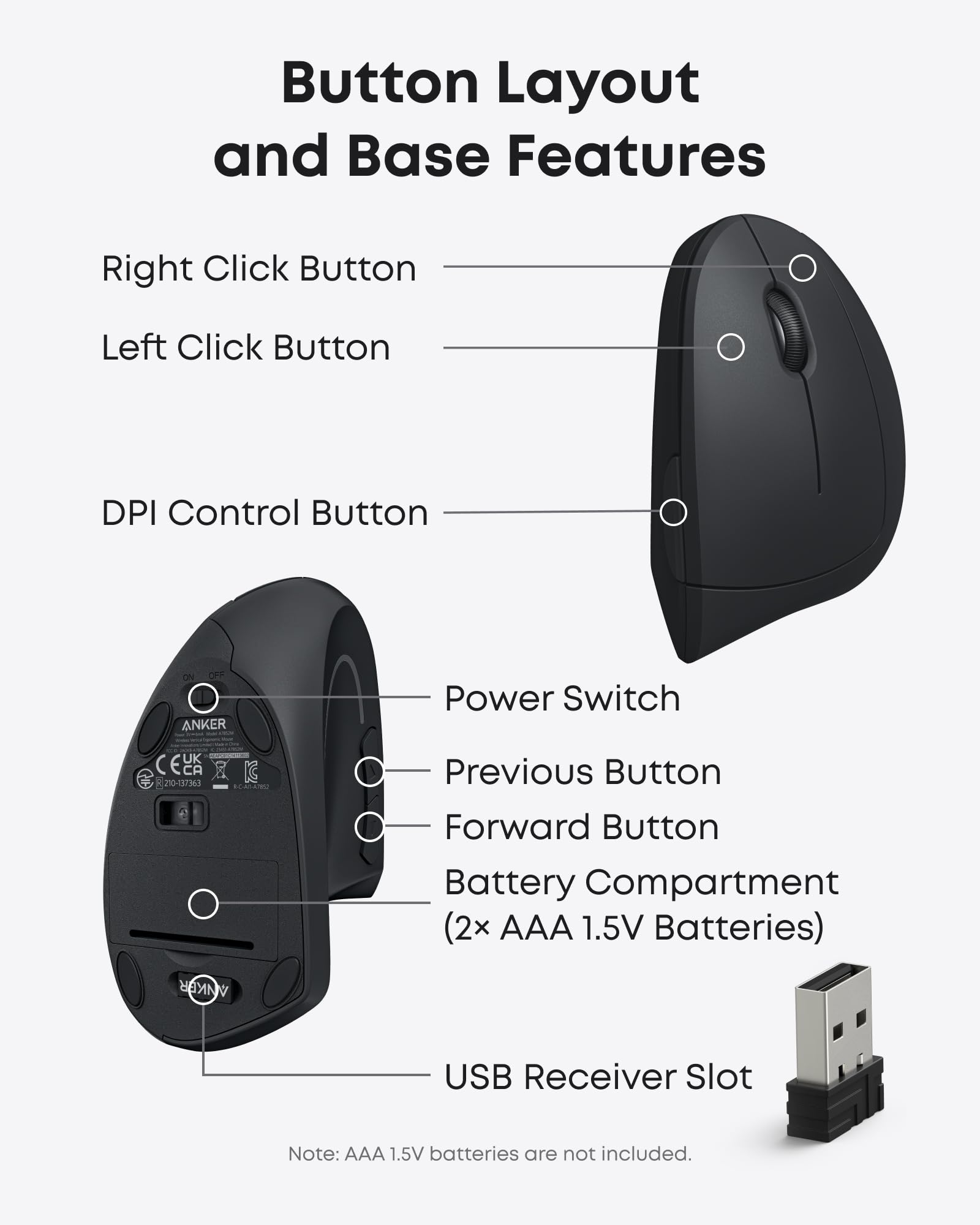 2.4G Wireless Vertical Ergonomic Optical Mouse T1