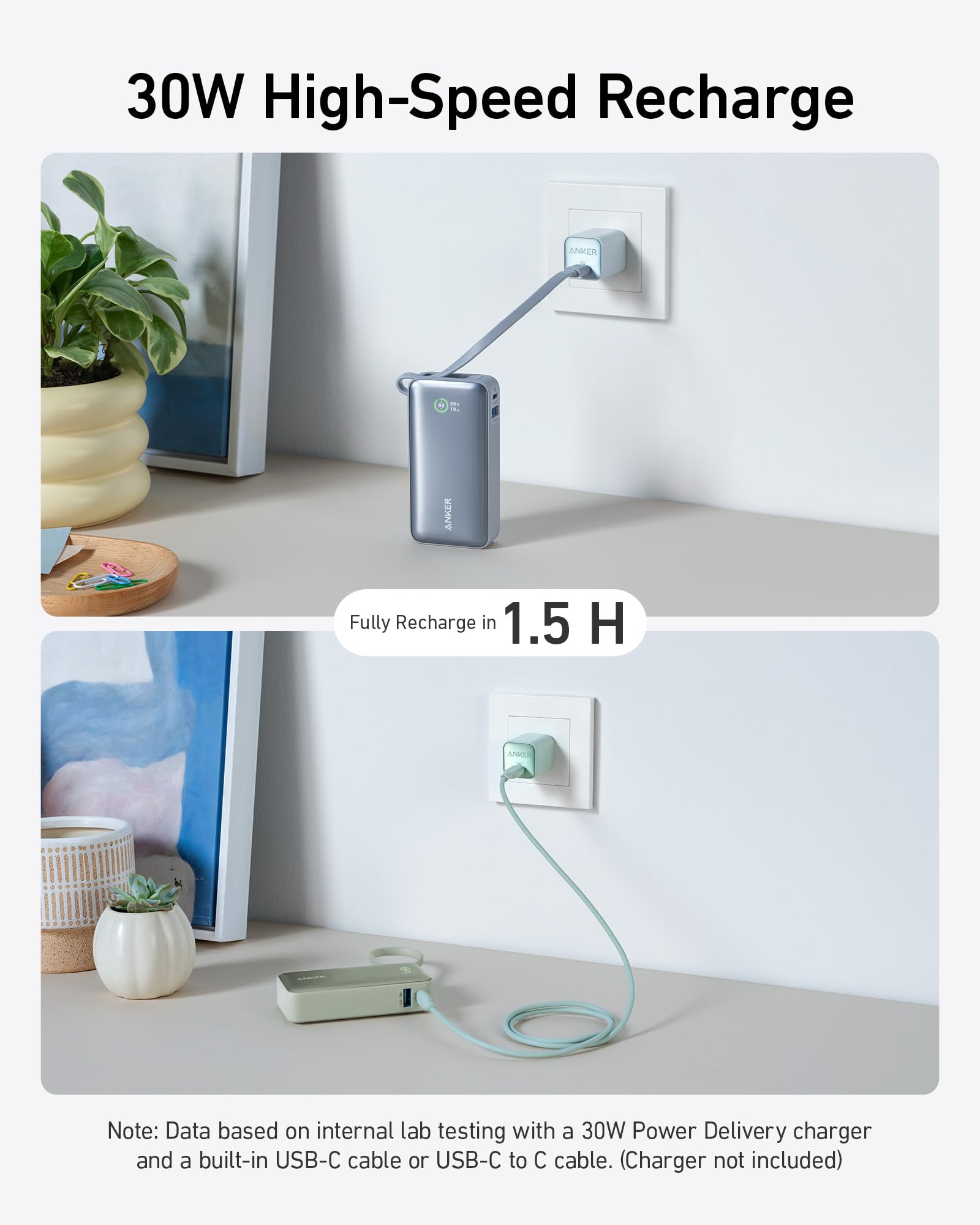 Nano Power Bank (30W, Built-In USB-C Cable) T7